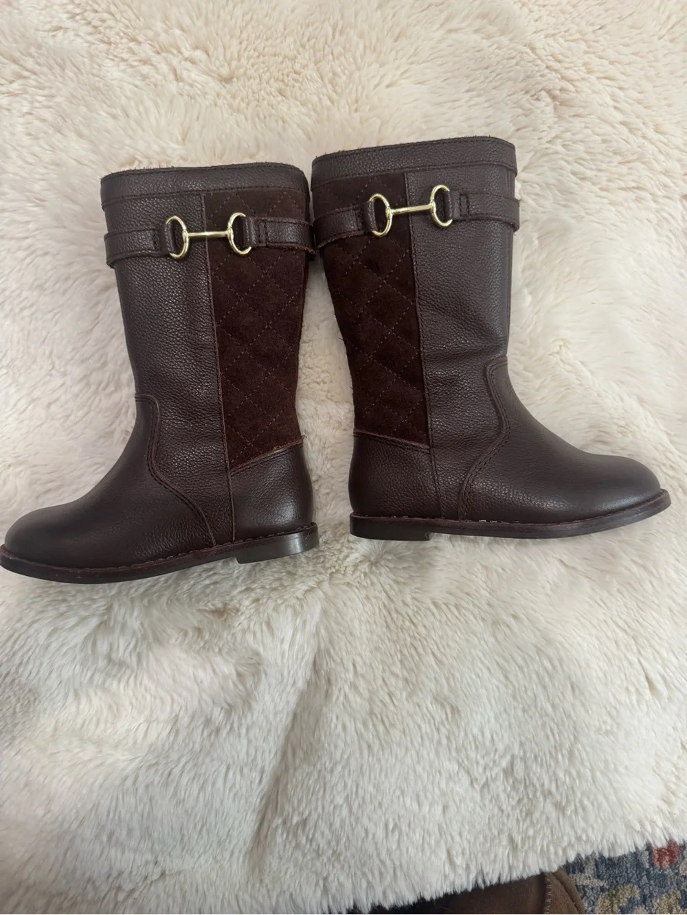 Janie and Jack Dark Brown Quilted Riding Boots with Gold Bit